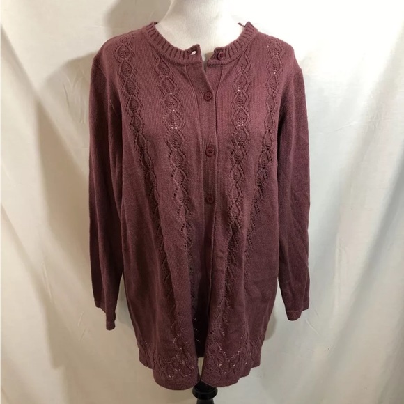 Only Necessities Plum Button Up Cardigan Sweater - Womens L, Bust 23.5” - Picture 1 of 3